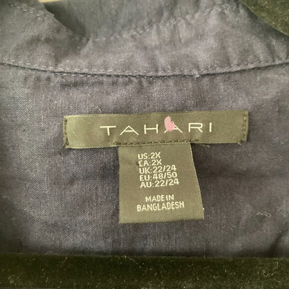 Tahari Linen Blend 3/4 Sleeve Popover Top Navy Blue Lagenlook Beach Relaxed 2X - Picture 7 of 8